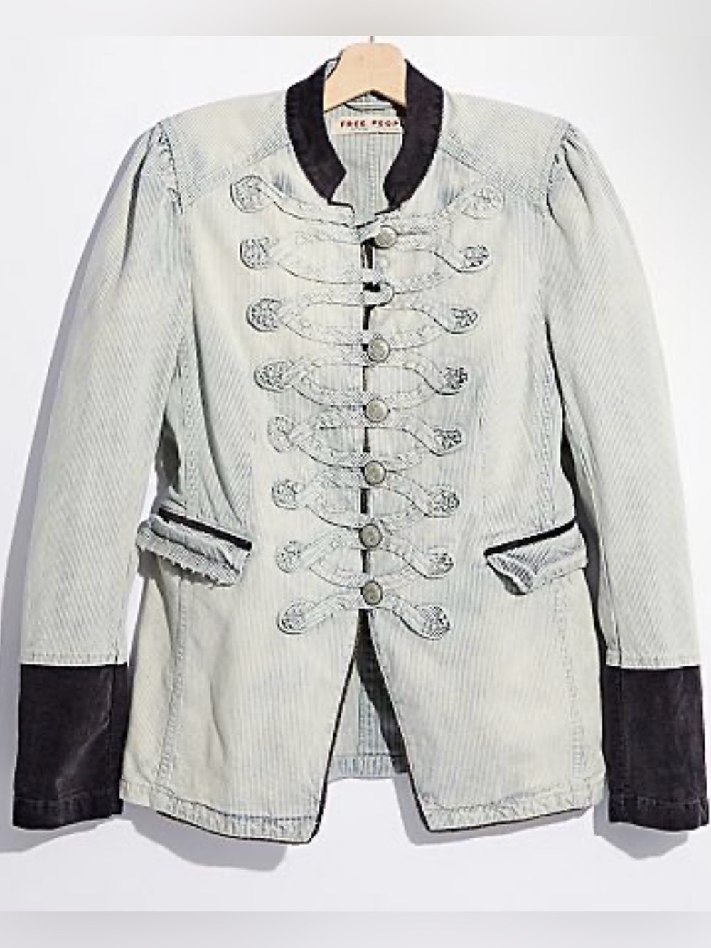 NWT $198 FREE PEOPLE Railroad Stripe Military Jacket! Sz XL - Picture 1 of 11